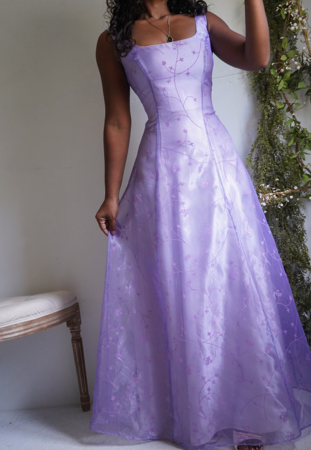 Y2K Lavender Organza Burnout Gown