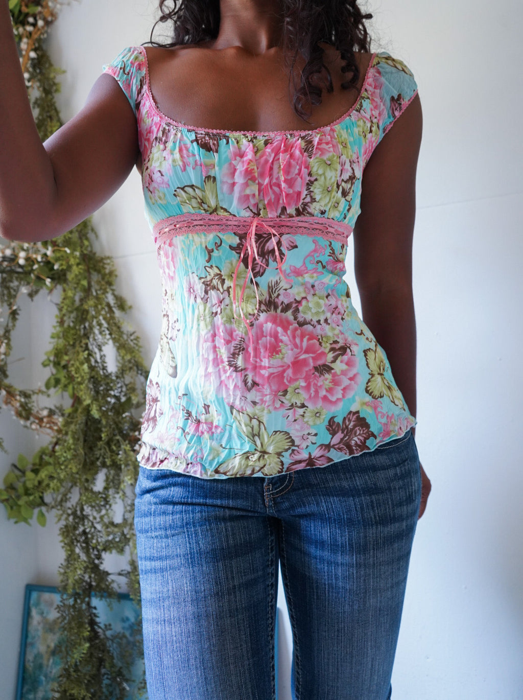 Y2K Romantic Butterfly Crinkle Top