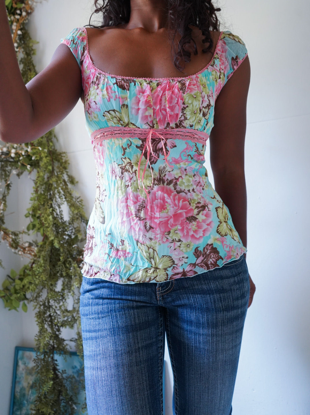 Y2K Romantic Butterfly Crinkle Top