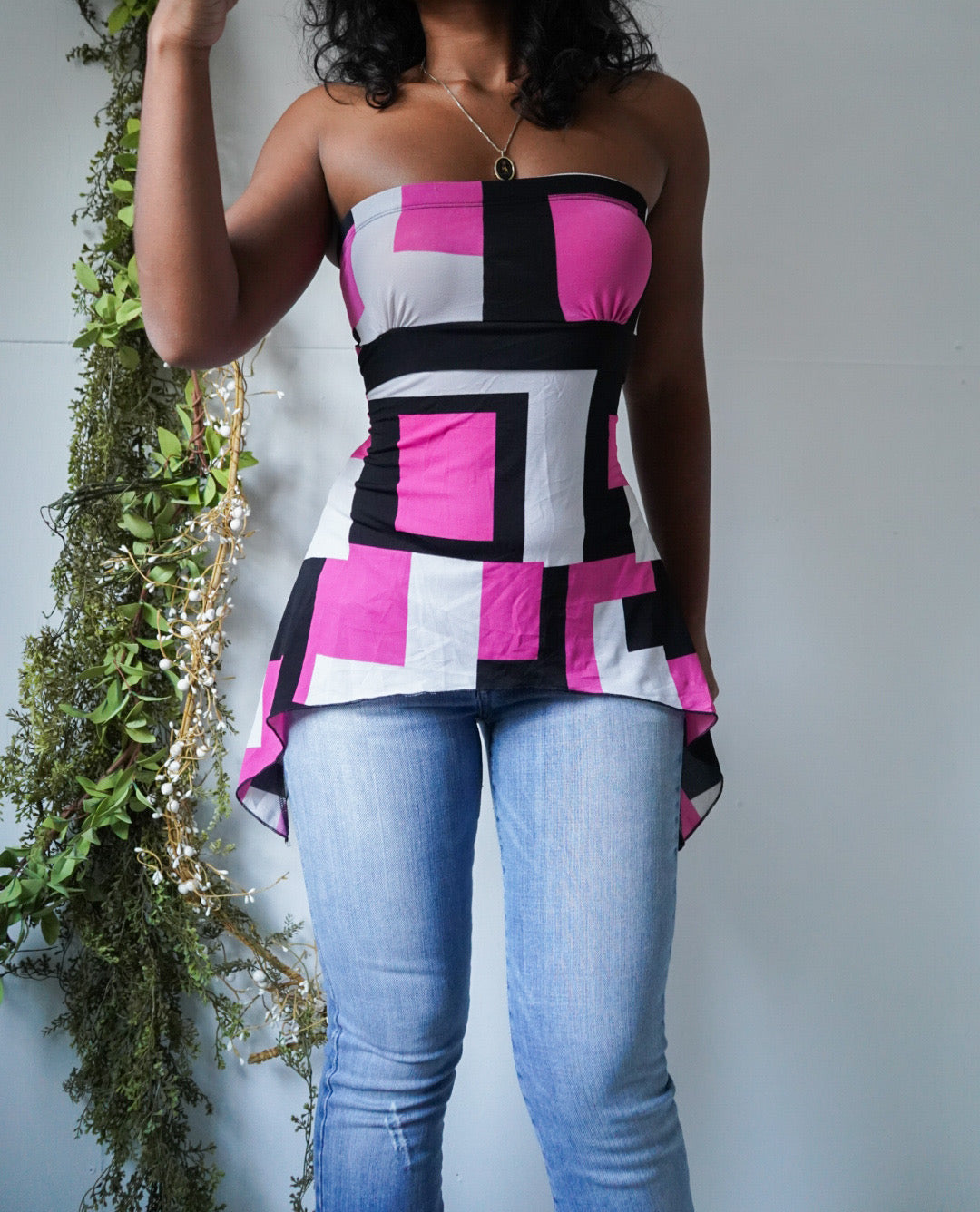 Vintage Pop Art Strapless Babydoll Top