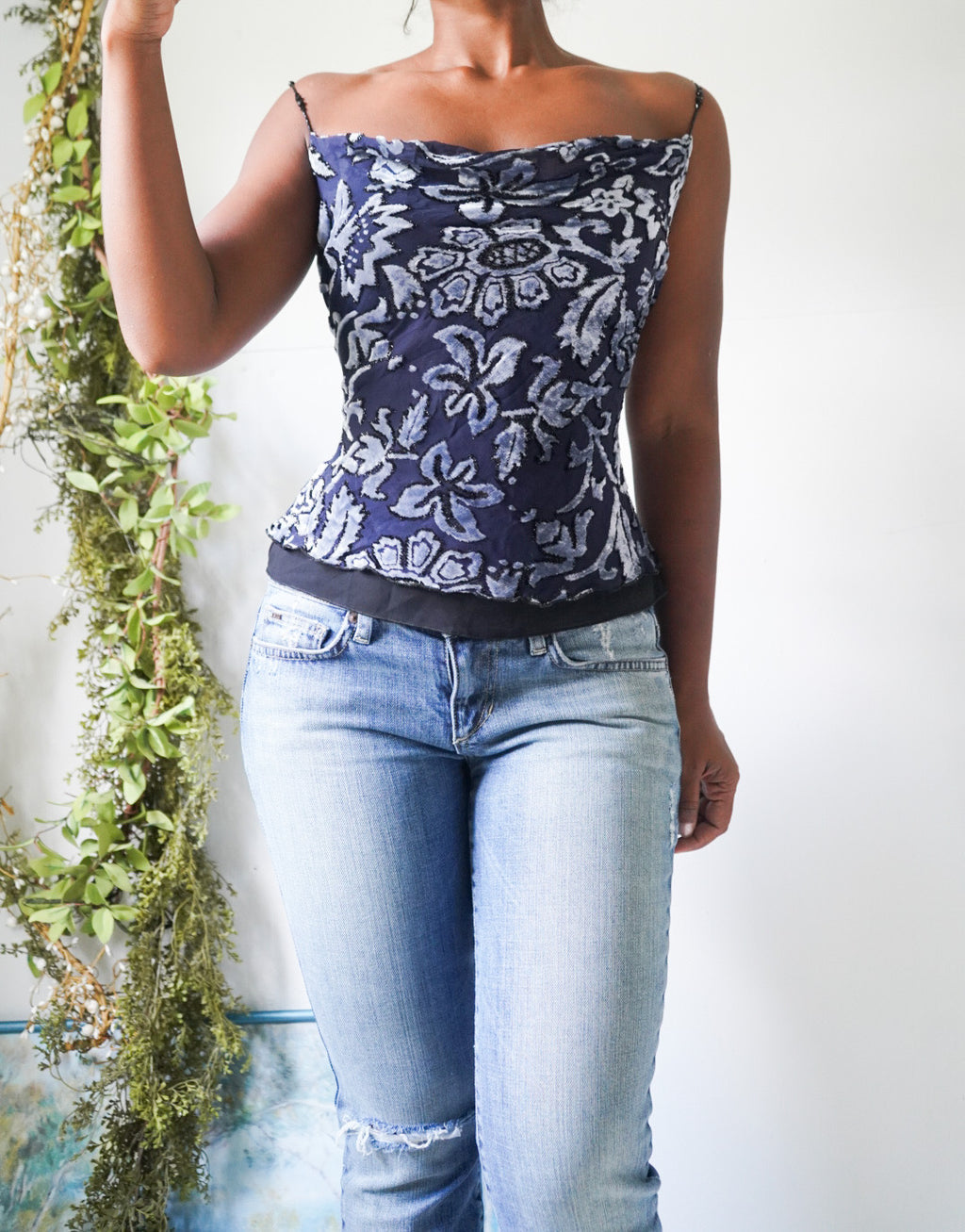 Y2K Burnout Velvet Cami with Bead Straps