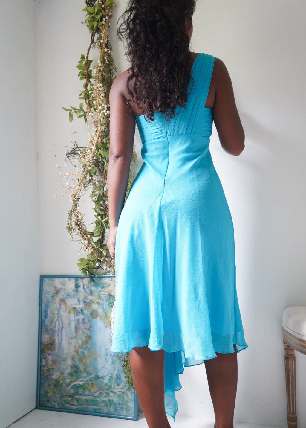 Y2K Turquoise One Shoulder Cocktail Dress