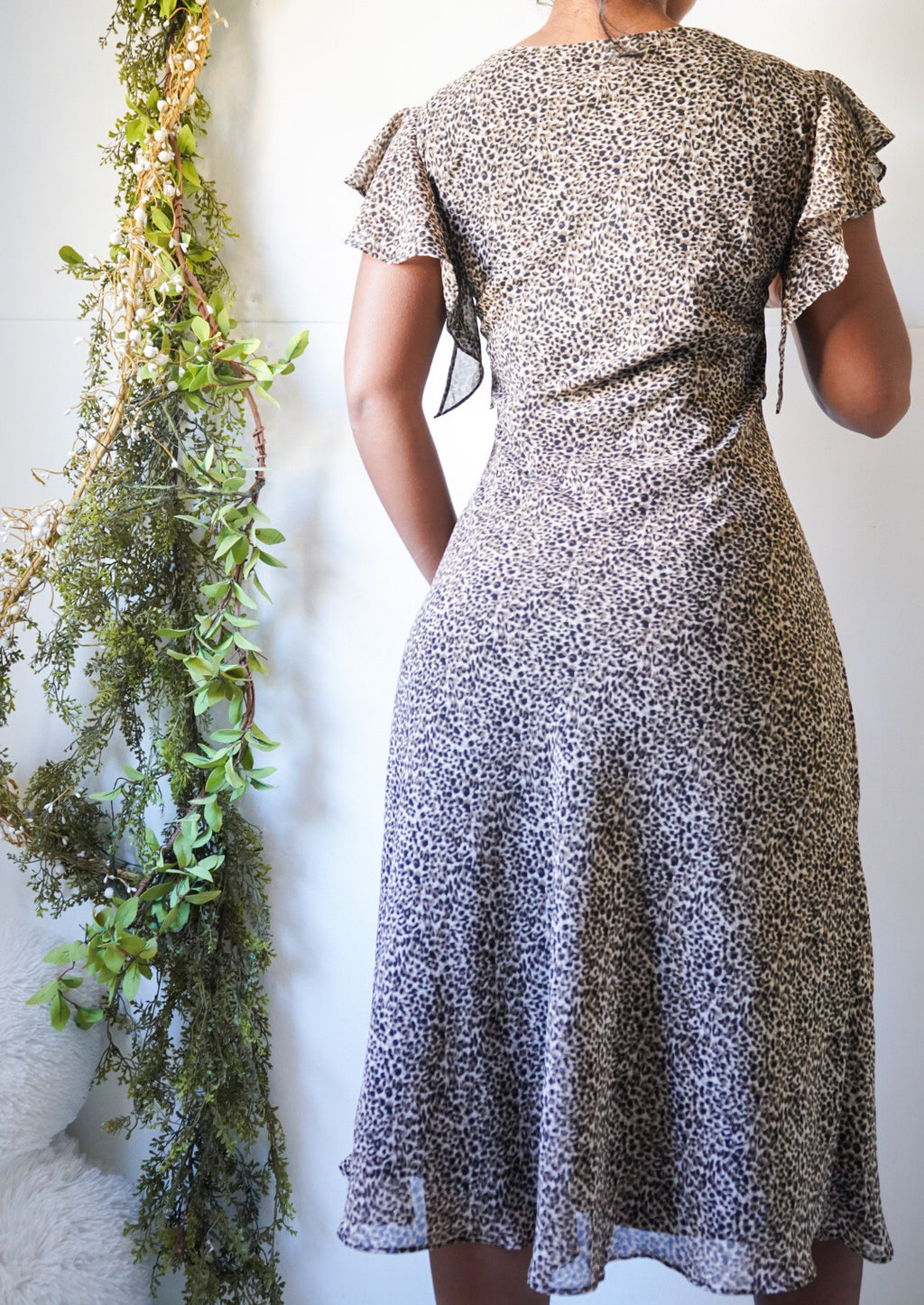 Animal Print Flyaway Sleeve Dress