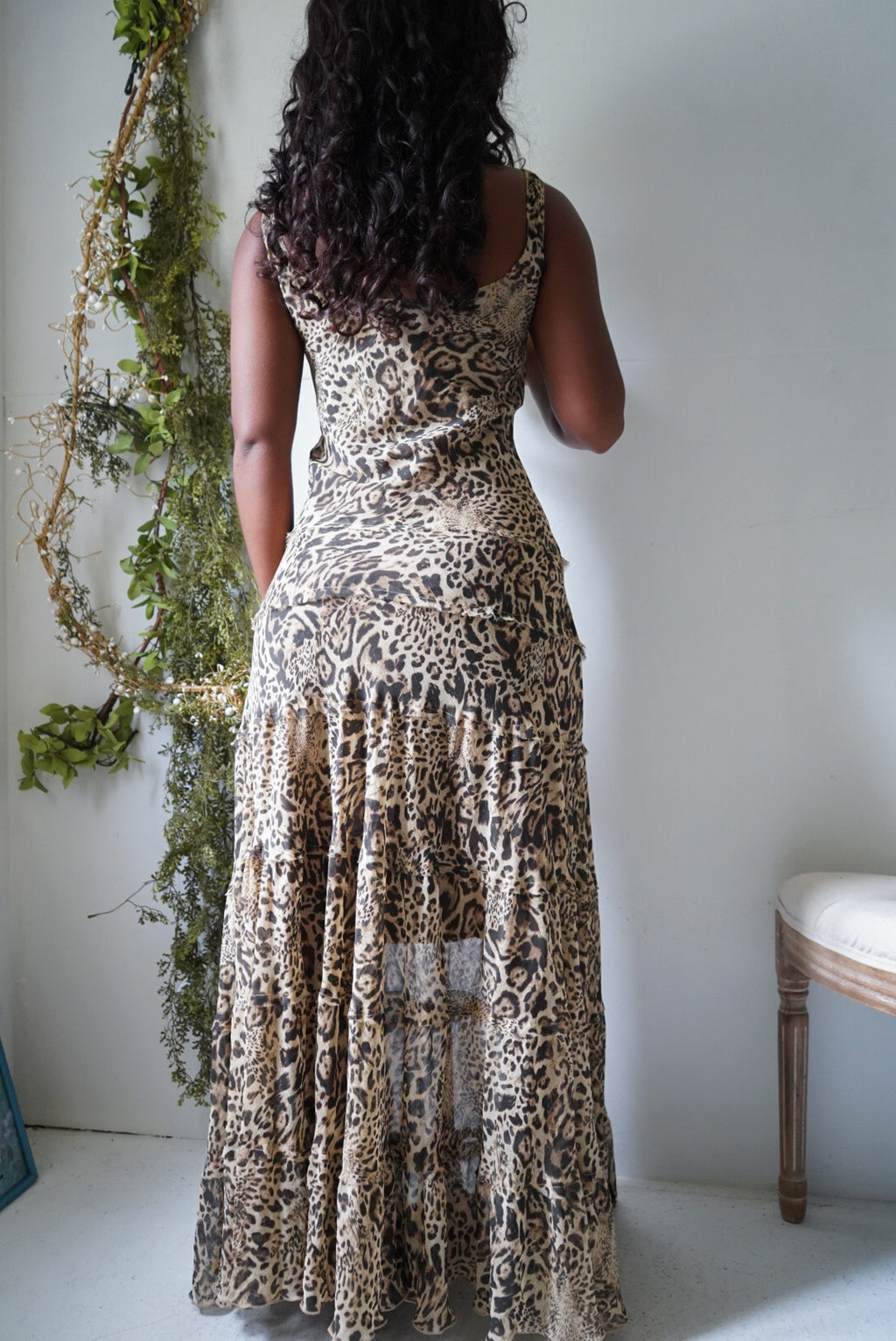 Y2K Animal Print Maxi Dress with Tiered Skirt