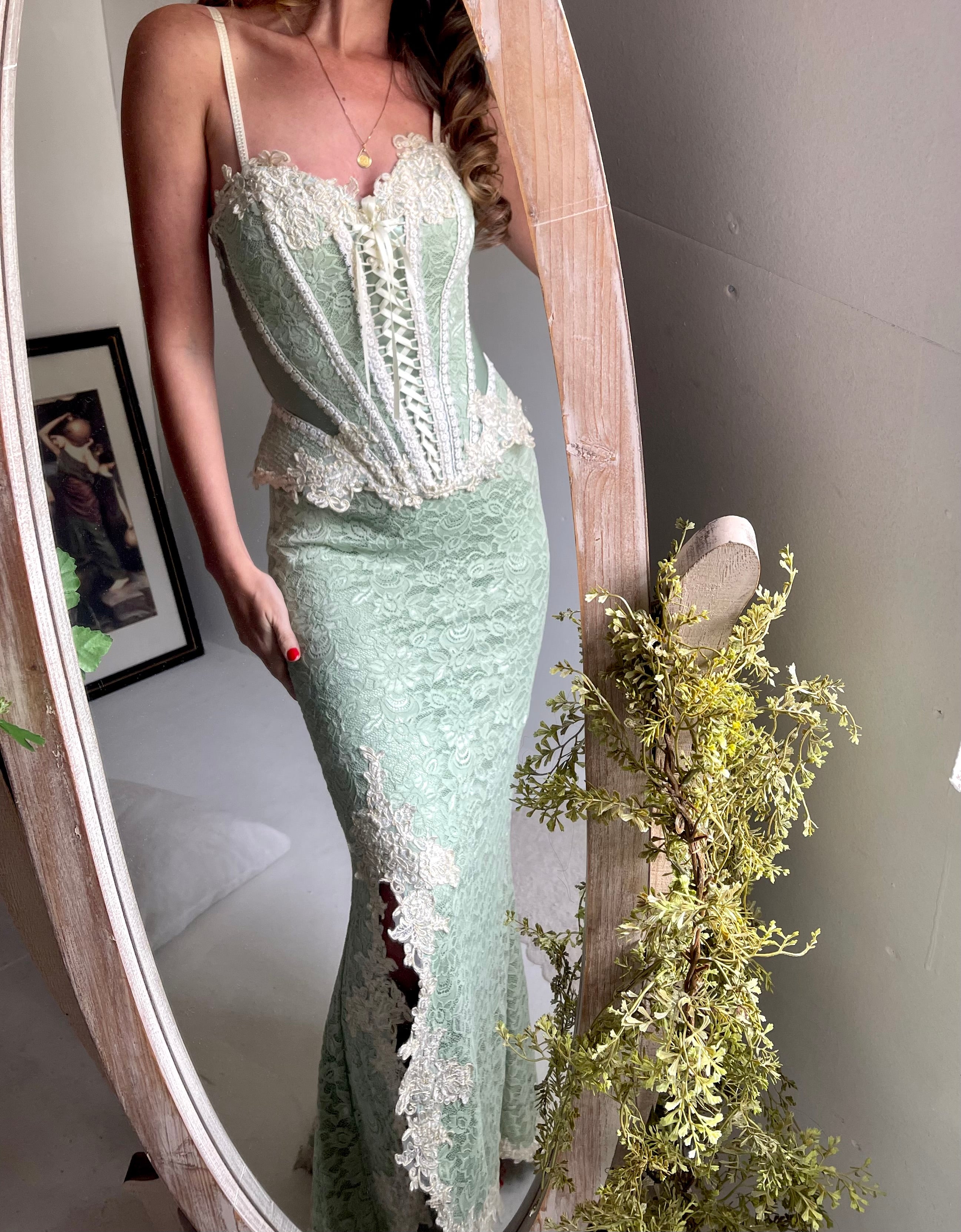 Pale Mint Lace Corset Set (Pre-Order)