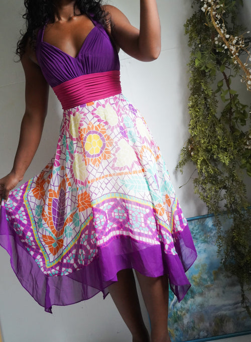 Y2K Hanky Hem Halter Boho Dress