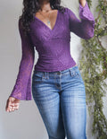Y2K Purple Lace Flare Sleeve Top