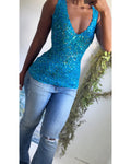 Y2K Sequin Lace Teal Top