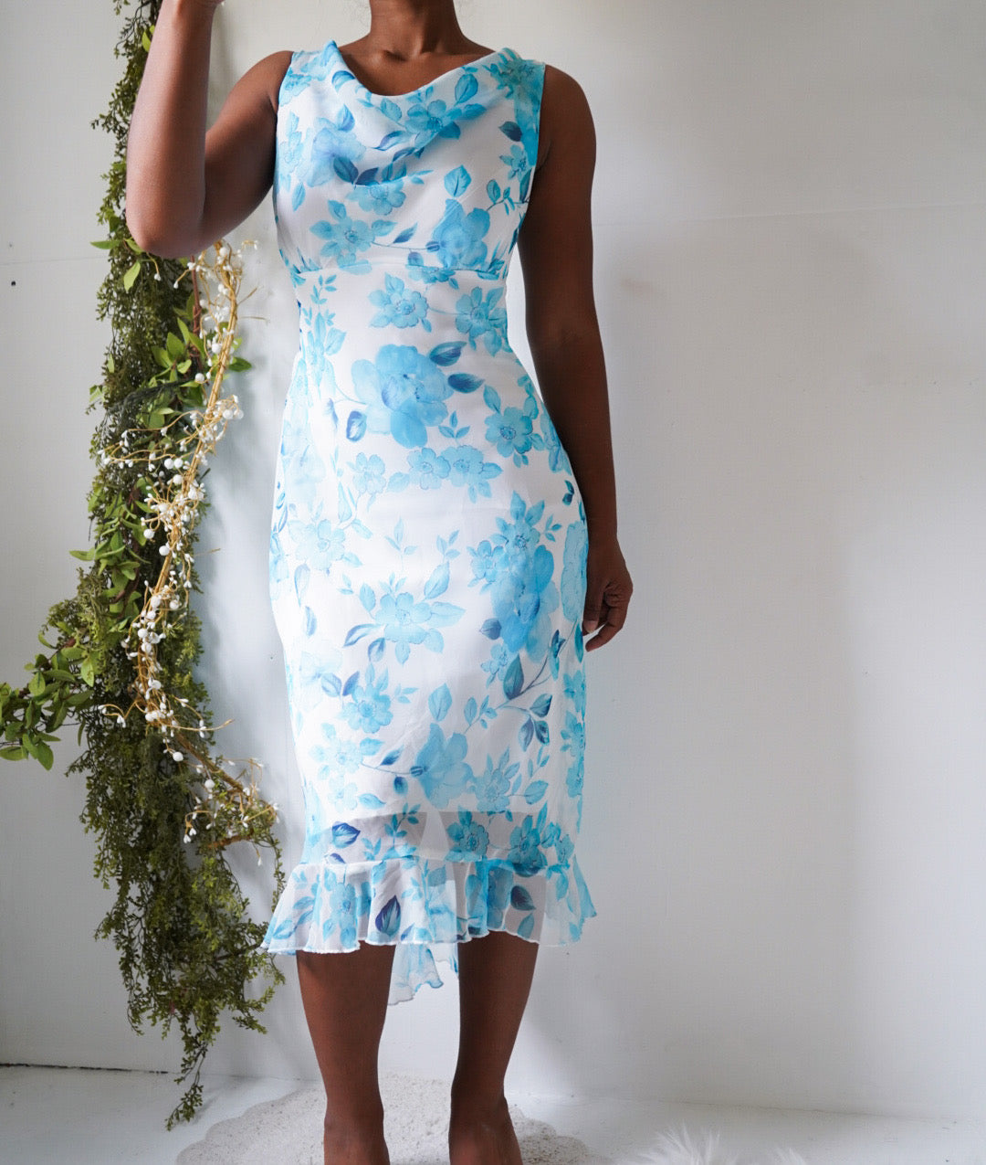 Y2K Floral Cowl Neck Sundress