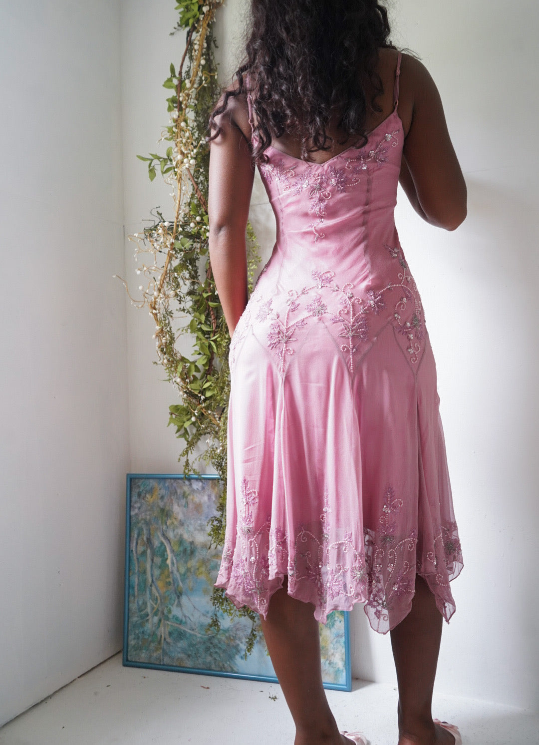 Rare Mauve Pink Beaded Silk Dress