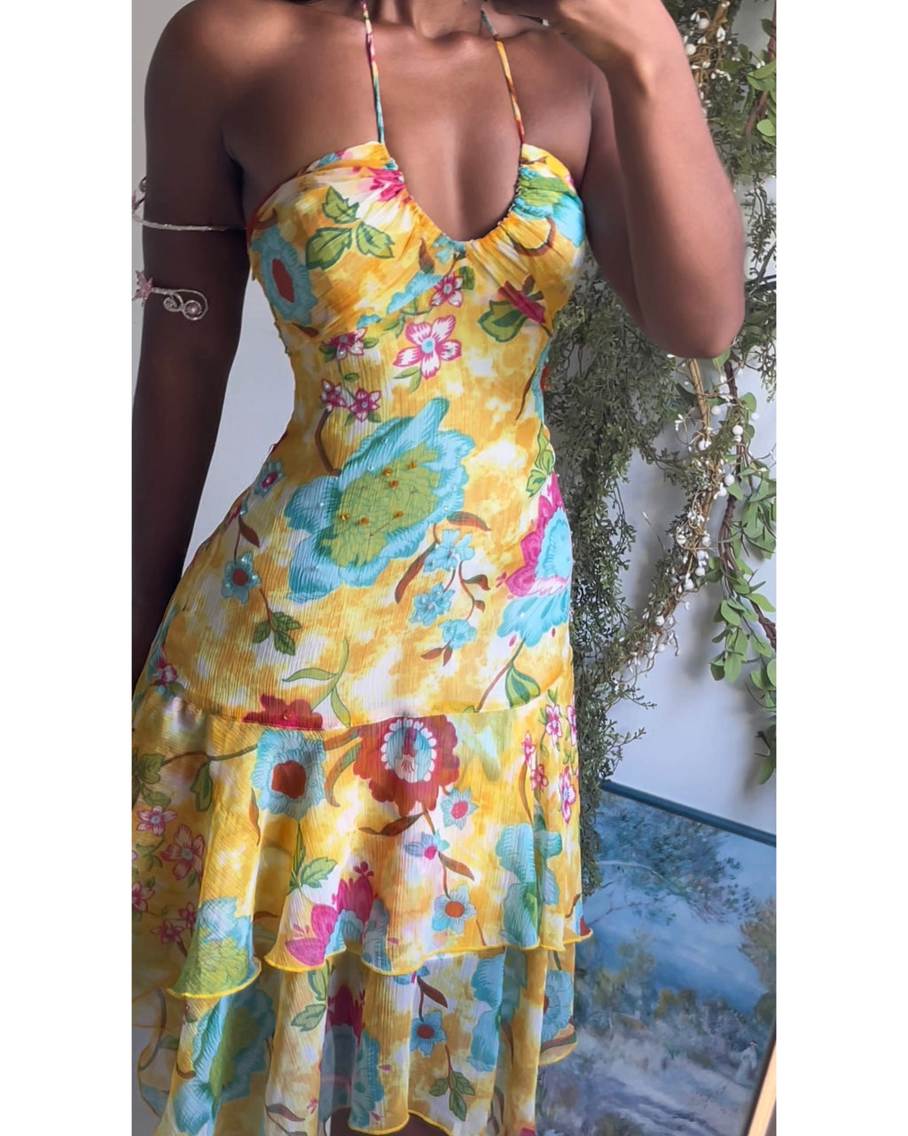 Rare Y2K Bright Floral Halter Fairy Dress