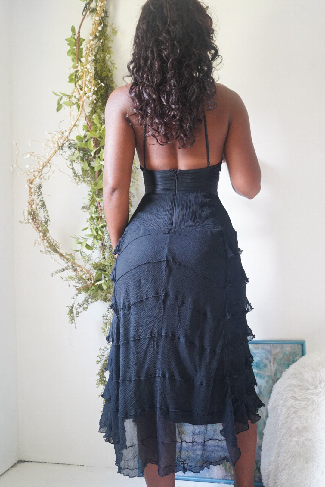 Y2K Silk Chiffon Black Cocktail Dress