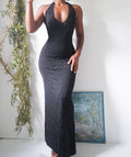 Y2K Beaded Black Halter Gown
