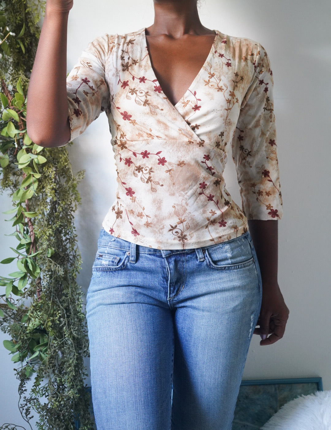 Y2K Boho Floral Mesh Top