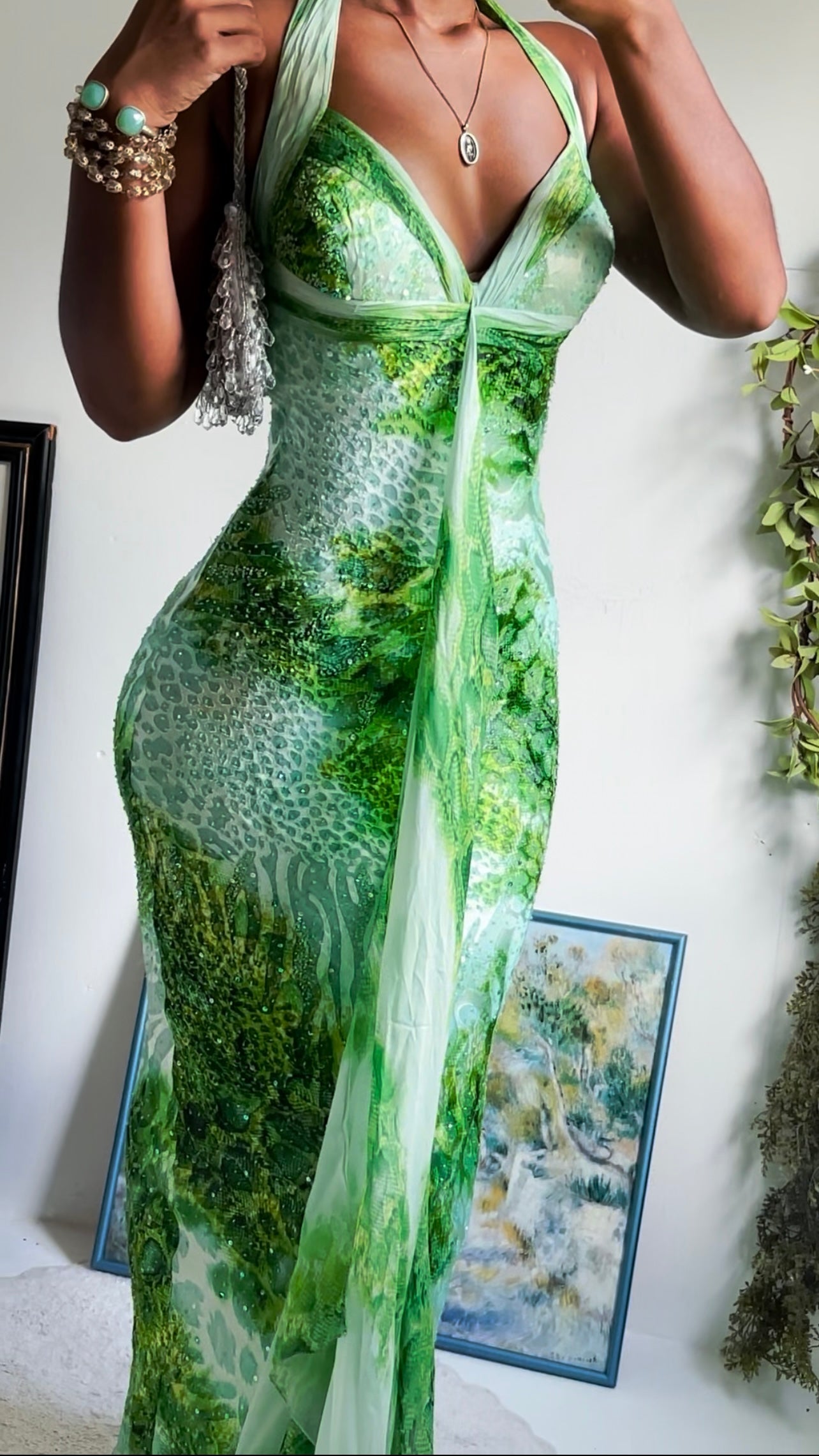 Vintage Diane Freis Burnout Beaded Silk Gown