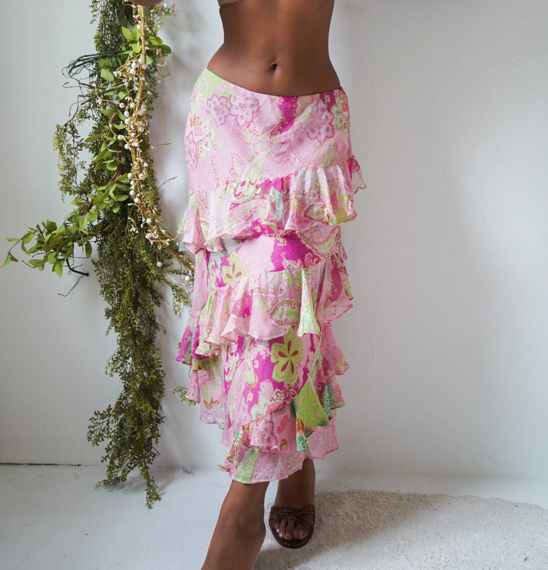 Rare Y2K Ralph Lauren Paisley Ruffle Skirt