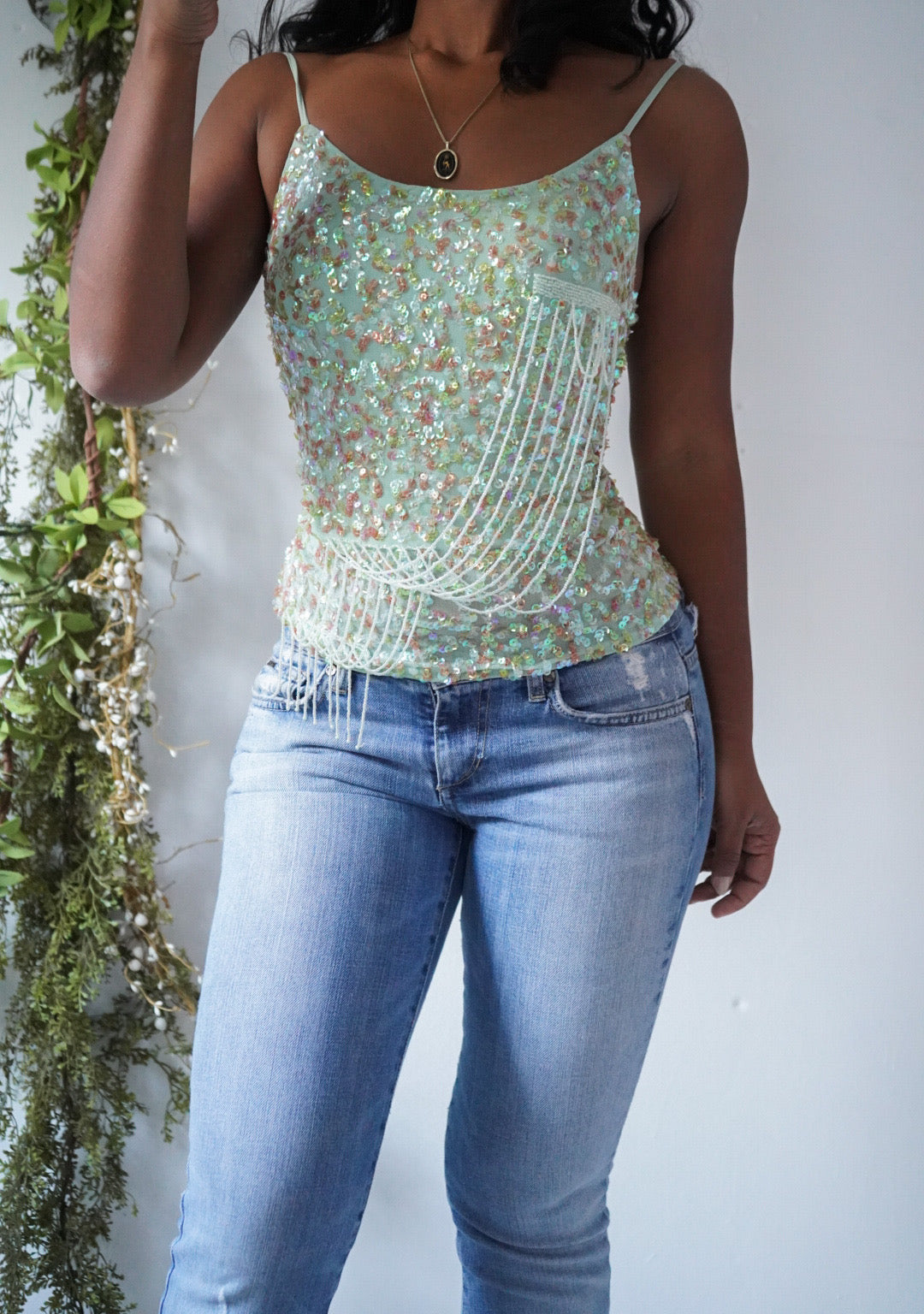 Mermaid Sequin Bead Detail Cami