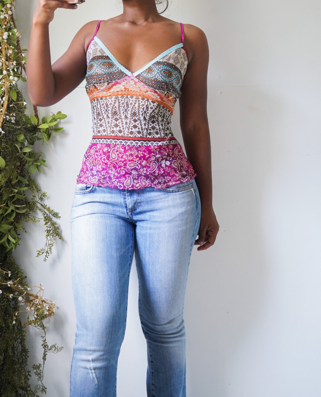 Y2K Mesh Paisley Boho Cami