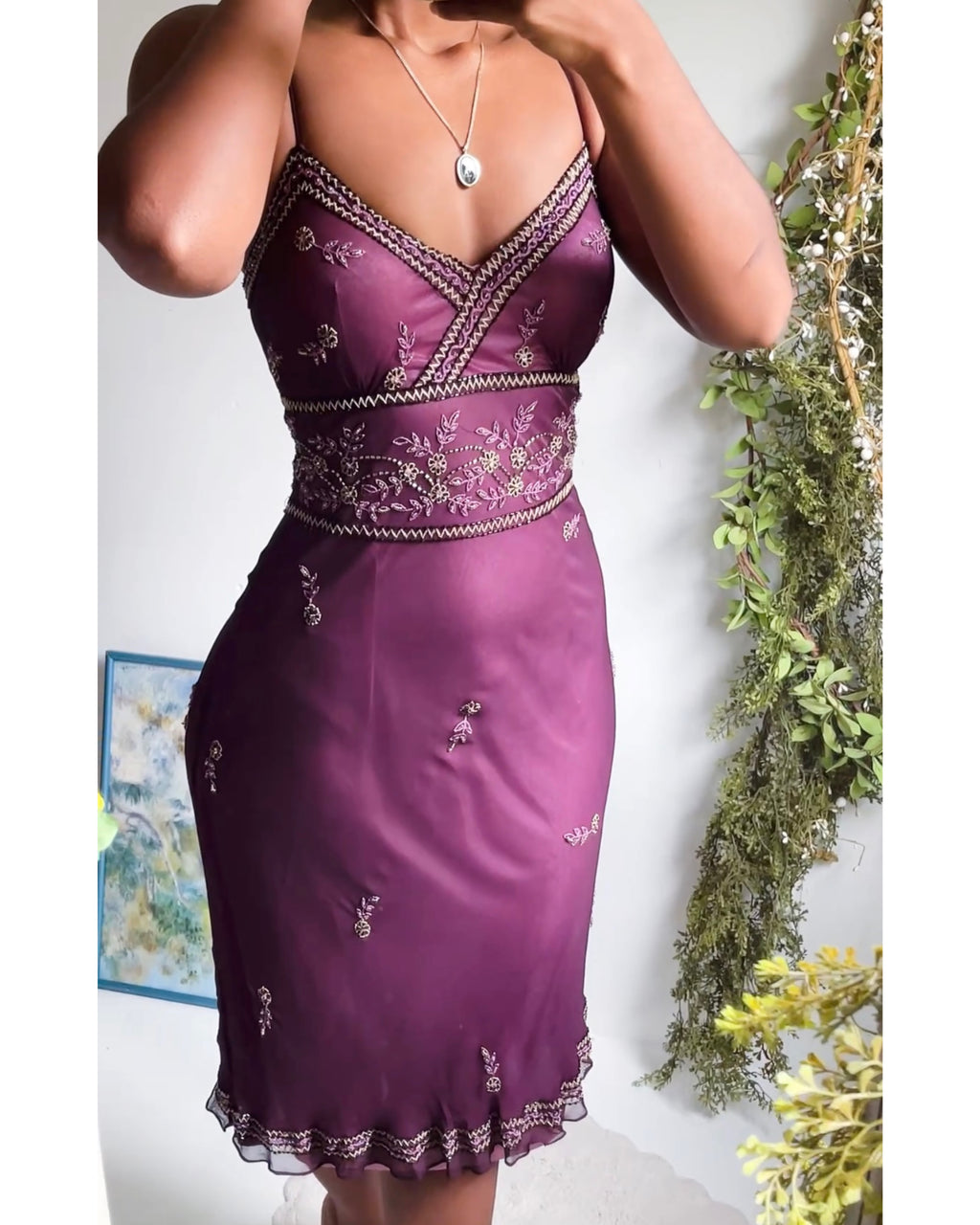 Purple Beaded Silk Dress