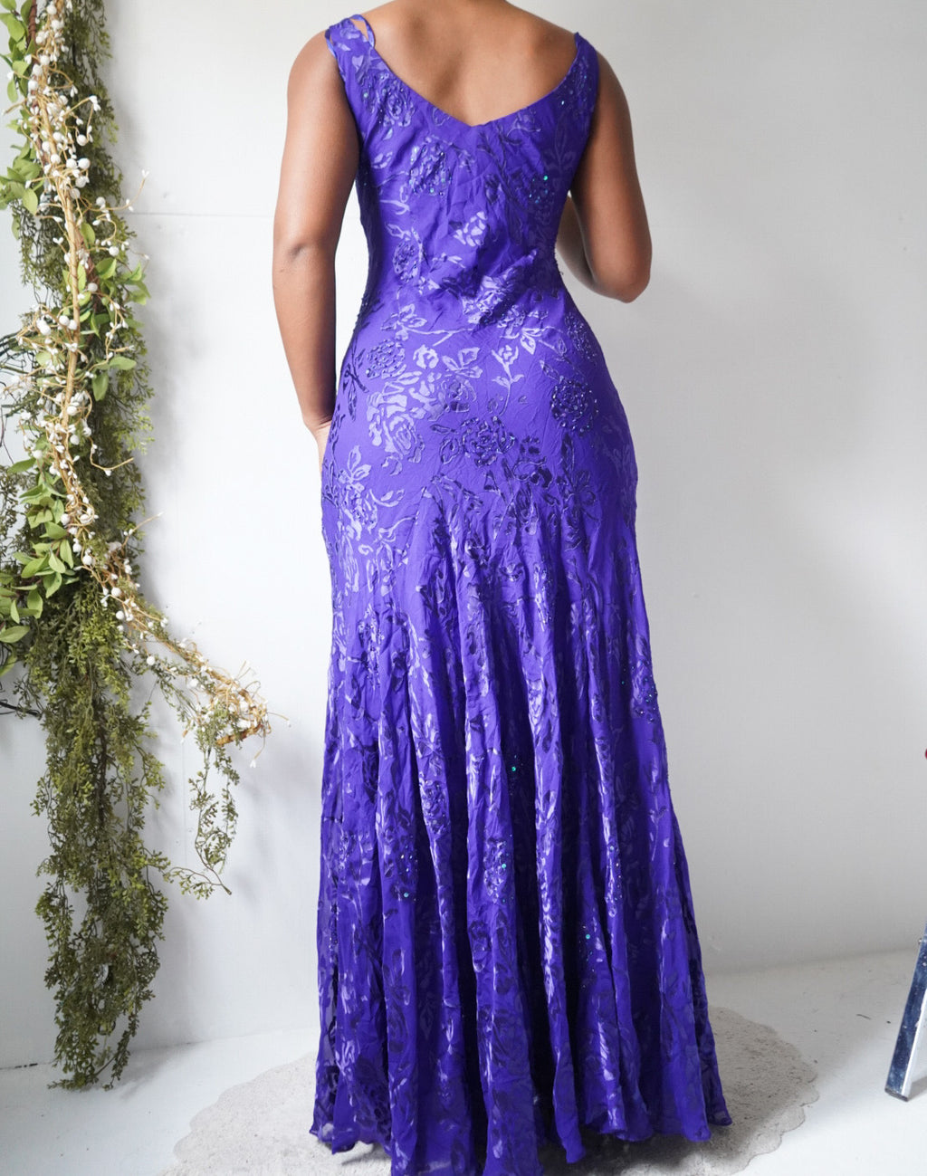 Vintage Y2K Silk Burnout Beaded Dress and Scarf