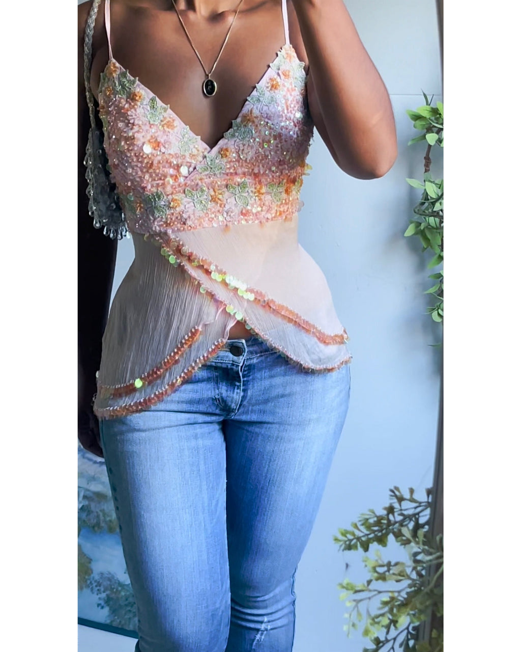 Rare Y2K Baby Pink Sequin Fairy Top