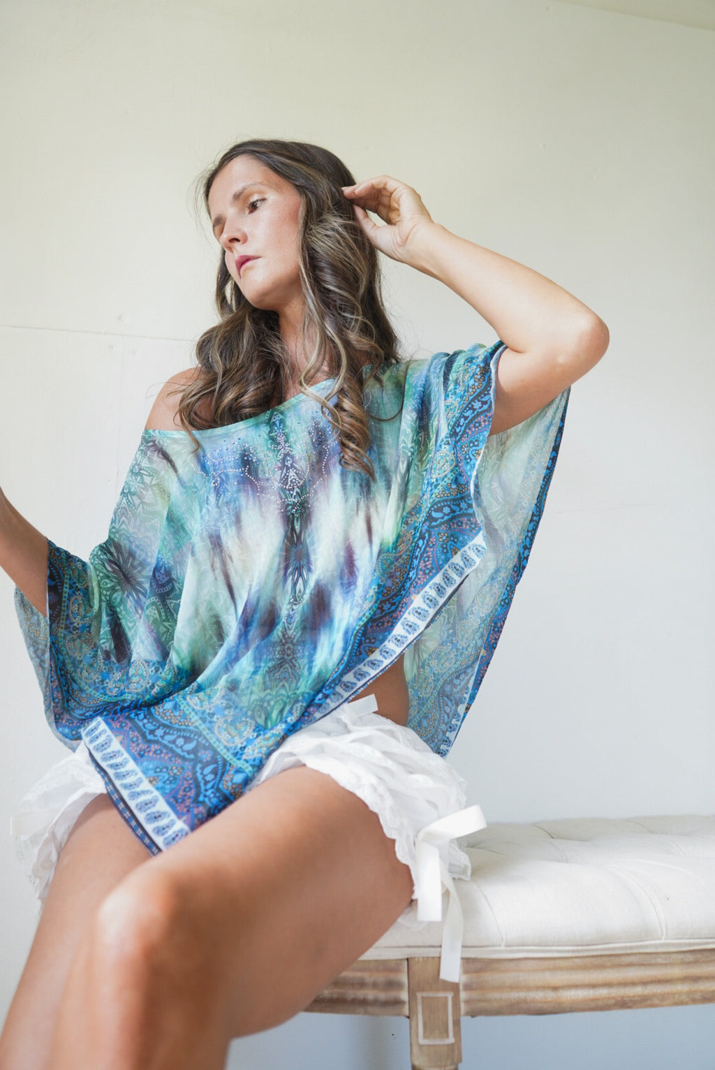 Y2K Boho Tie Dye Paisley Poncho