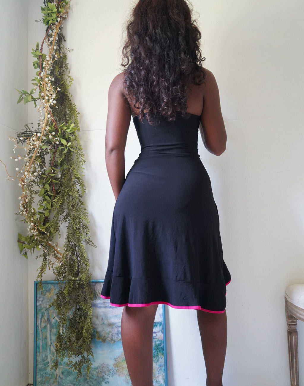 Y2K Halter Little Black Dress with Pink Trims