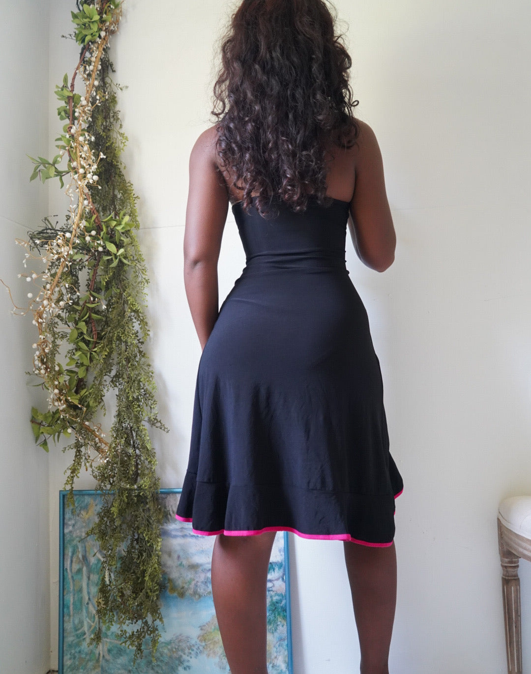 Y2K Halter Little Black Dress with Pink Trims