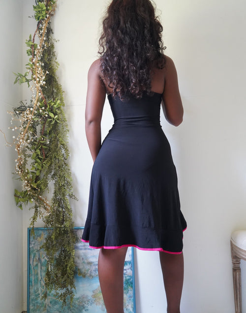 Y2K Halter Little Black Dress with Pink Trims