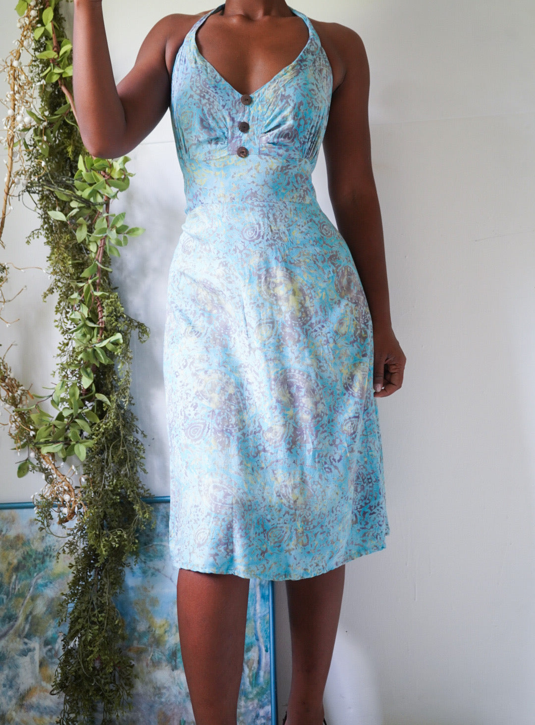 Y2K Batik Print Halter Sundress