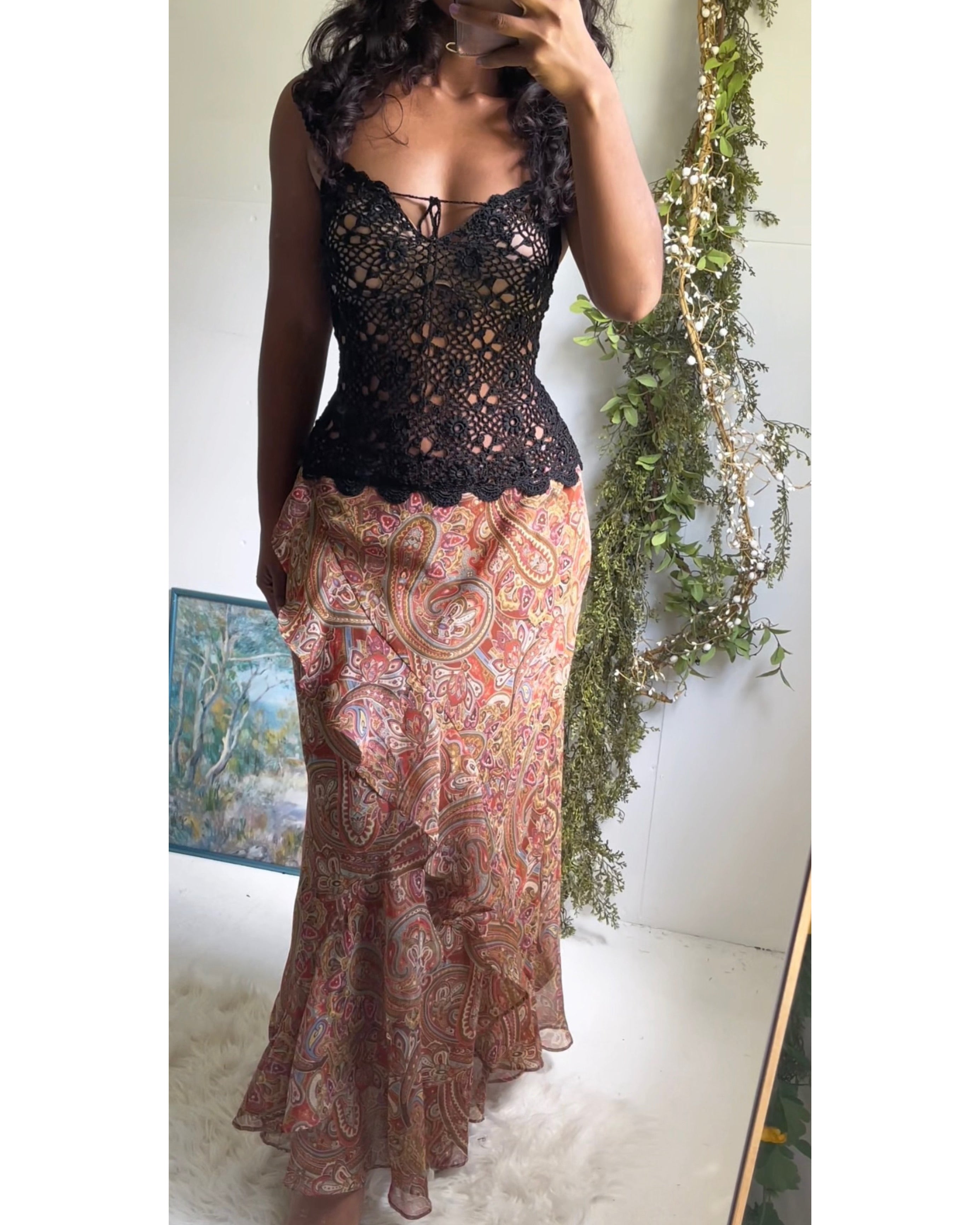 Y2K Black Crochet Knit Top