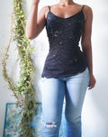 Y2K Rare Black Butter Beaded Sequin Cami