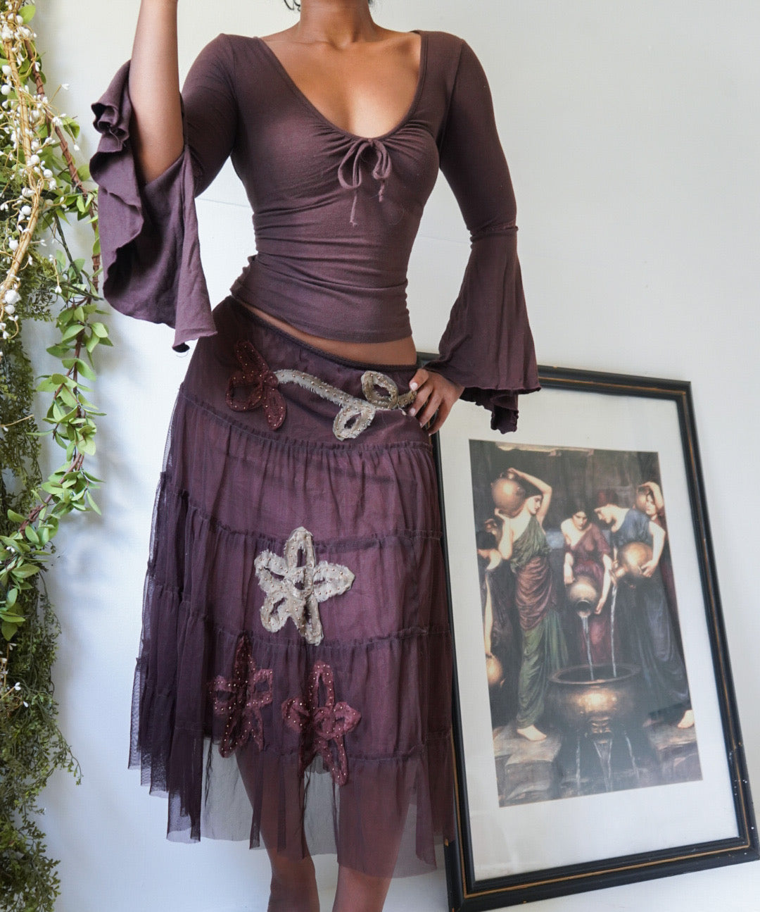 Brown Boho Tulle Tiered Skirt