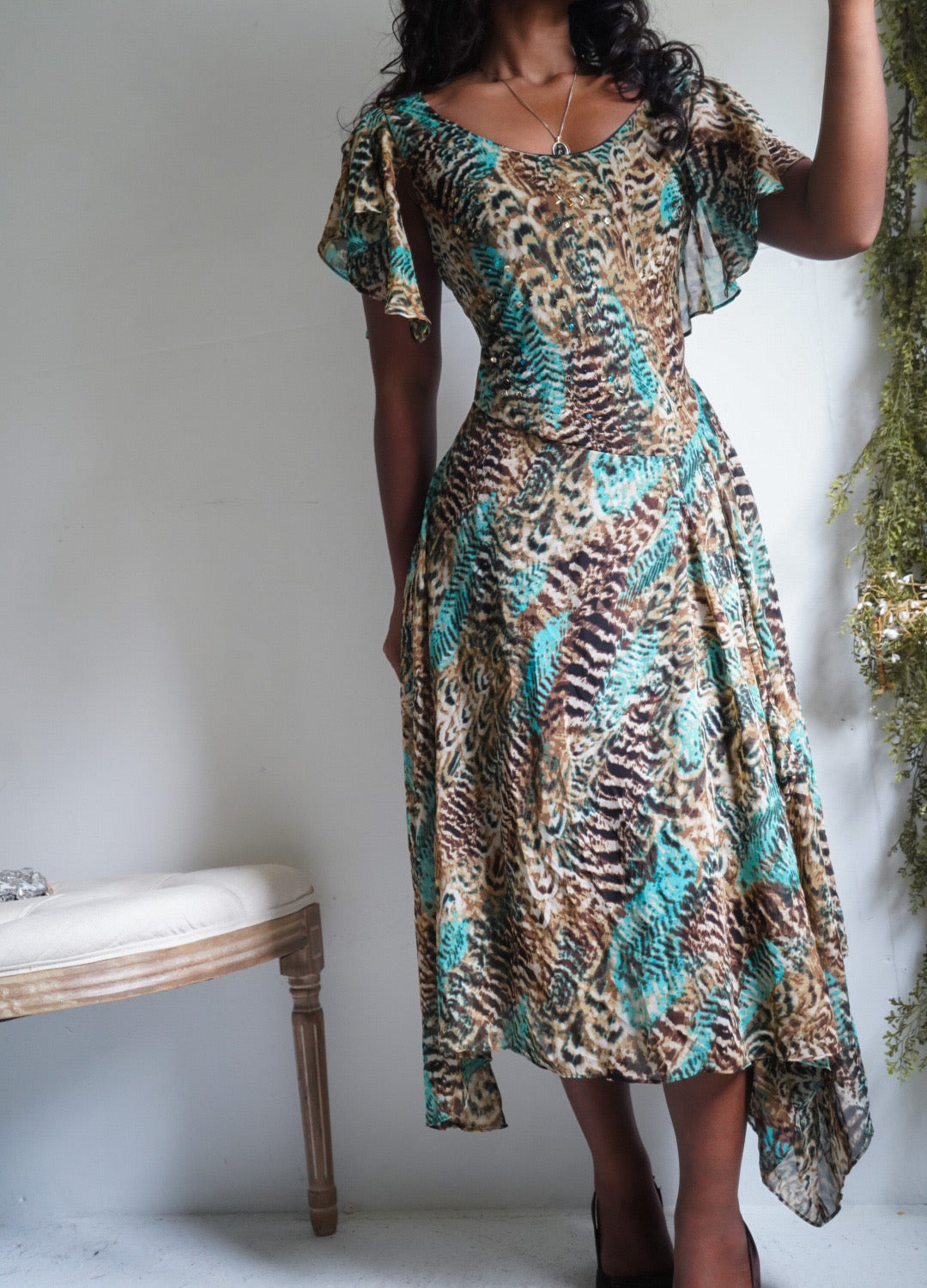Y2K Abstract Animal Print Fairy Hem Dress