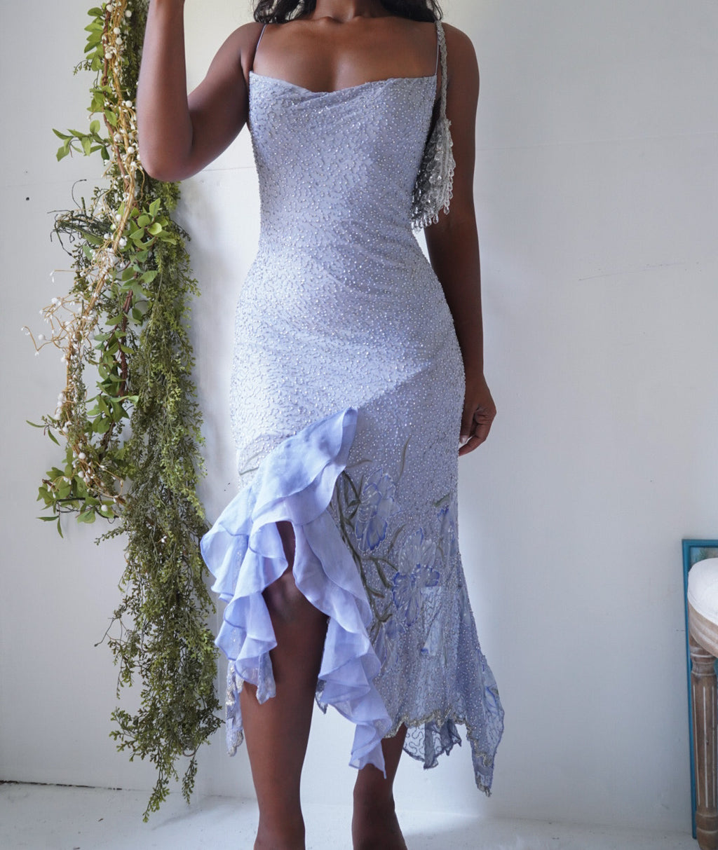 Reworked Handmade Periwinkle Silk Beaded Fairy Dress