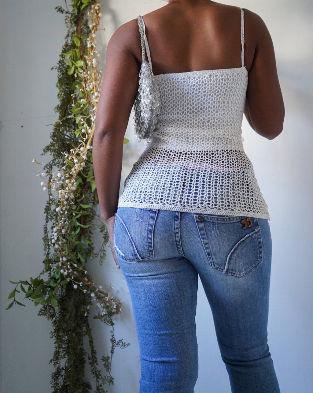 Rare Vintage Y2K Ivory Crochet Sequin Cami
