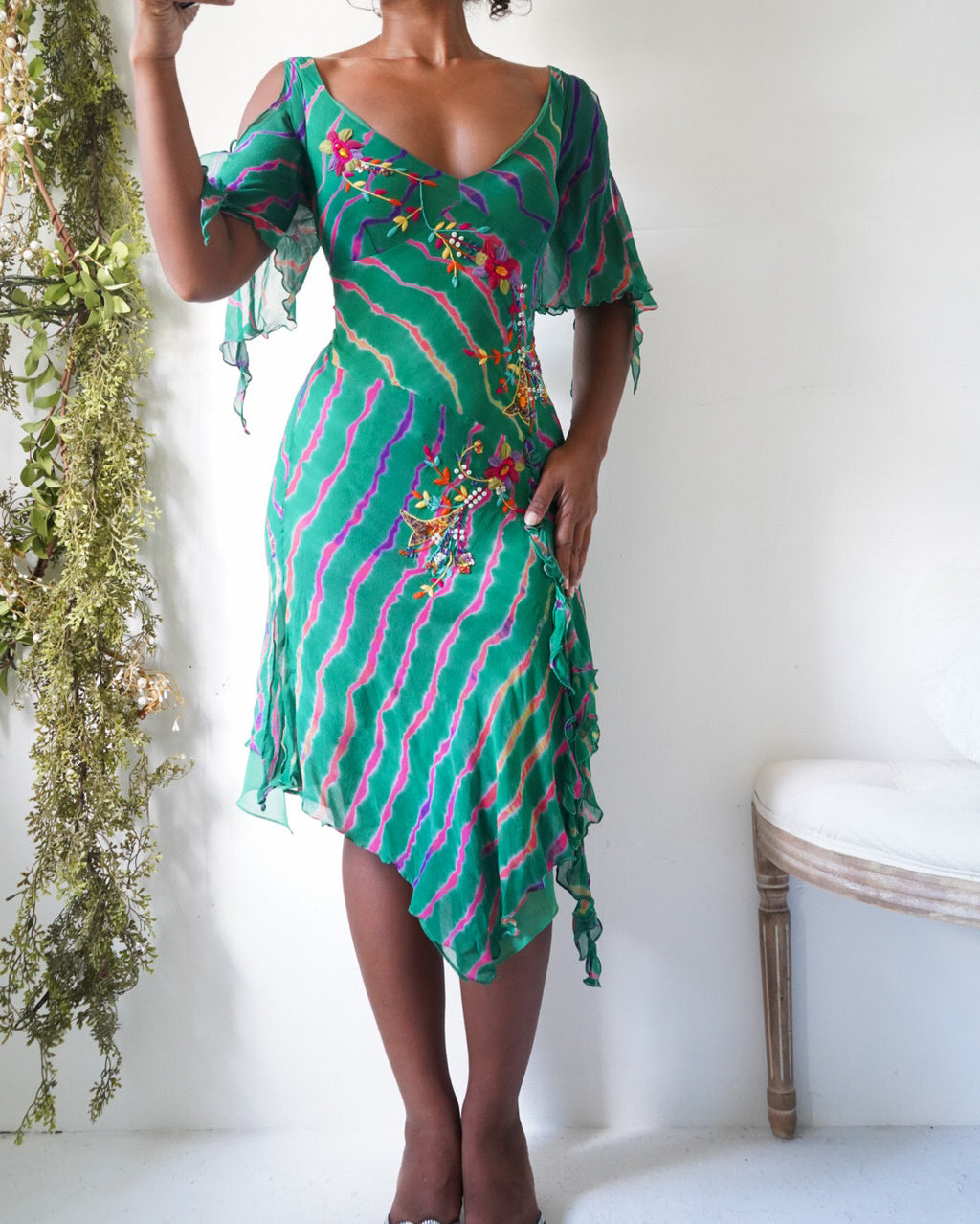 Y2K Silk Batik Print Fairy Dress