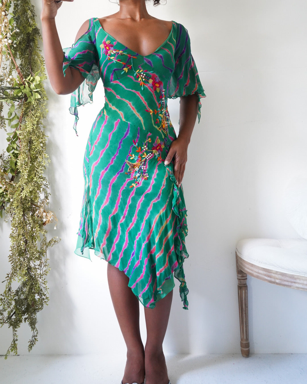Y2K Silk Batik Print Fairy Dress