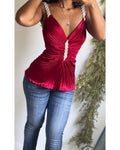 Y2K Red Satin Low Back Pleat Top