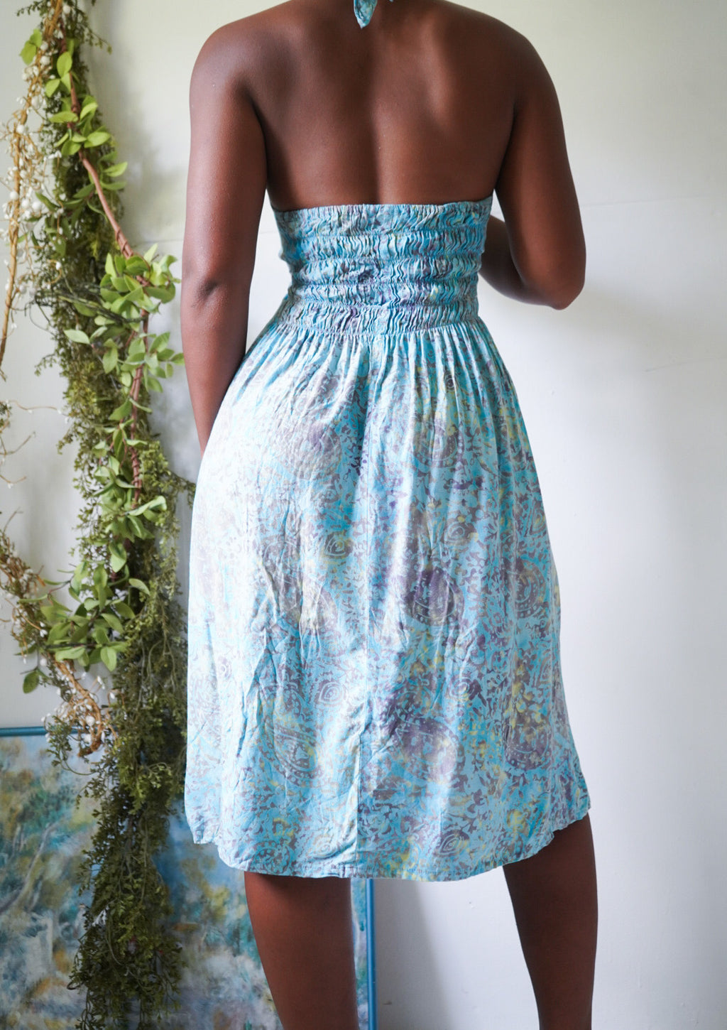 Y2K Batik Print Halter Sundress