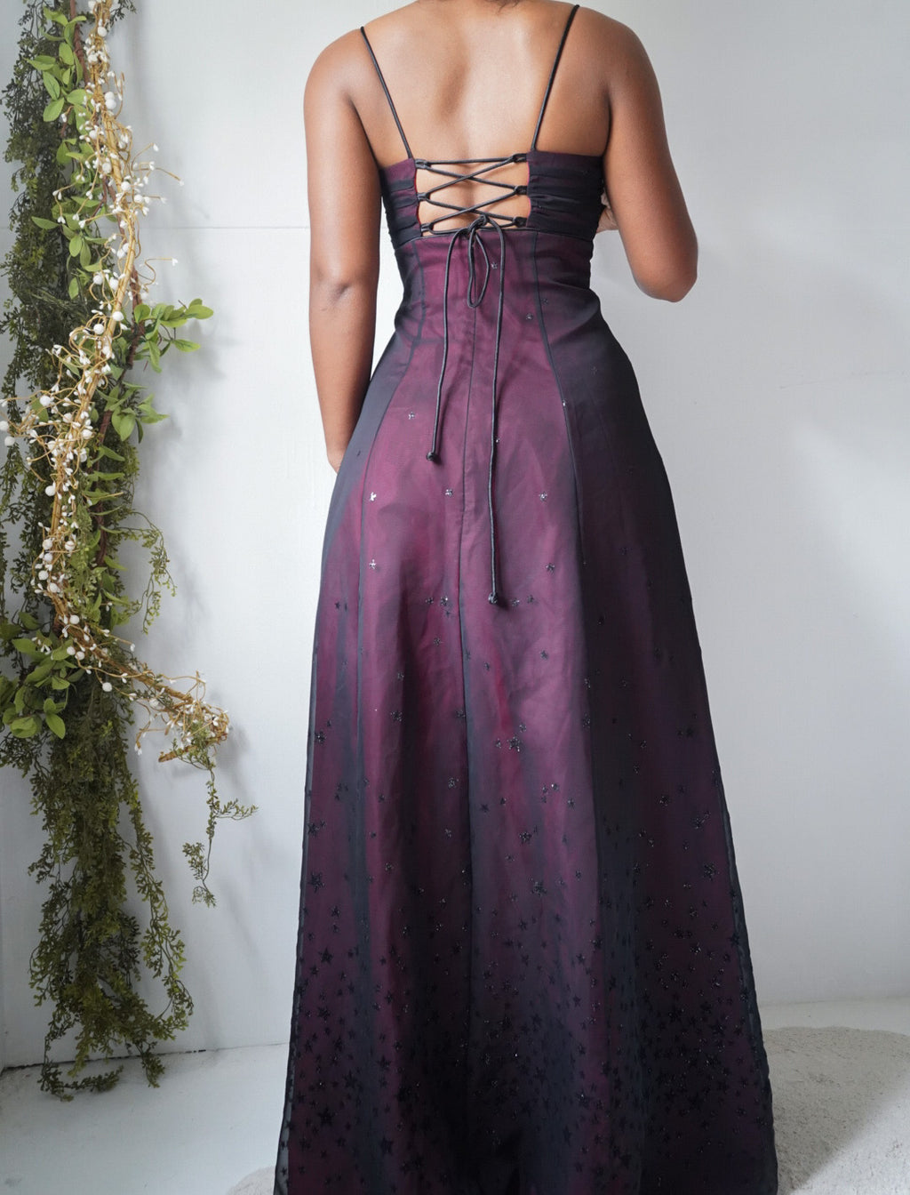 Vintage Y2K Berry Black Layered Star Gown