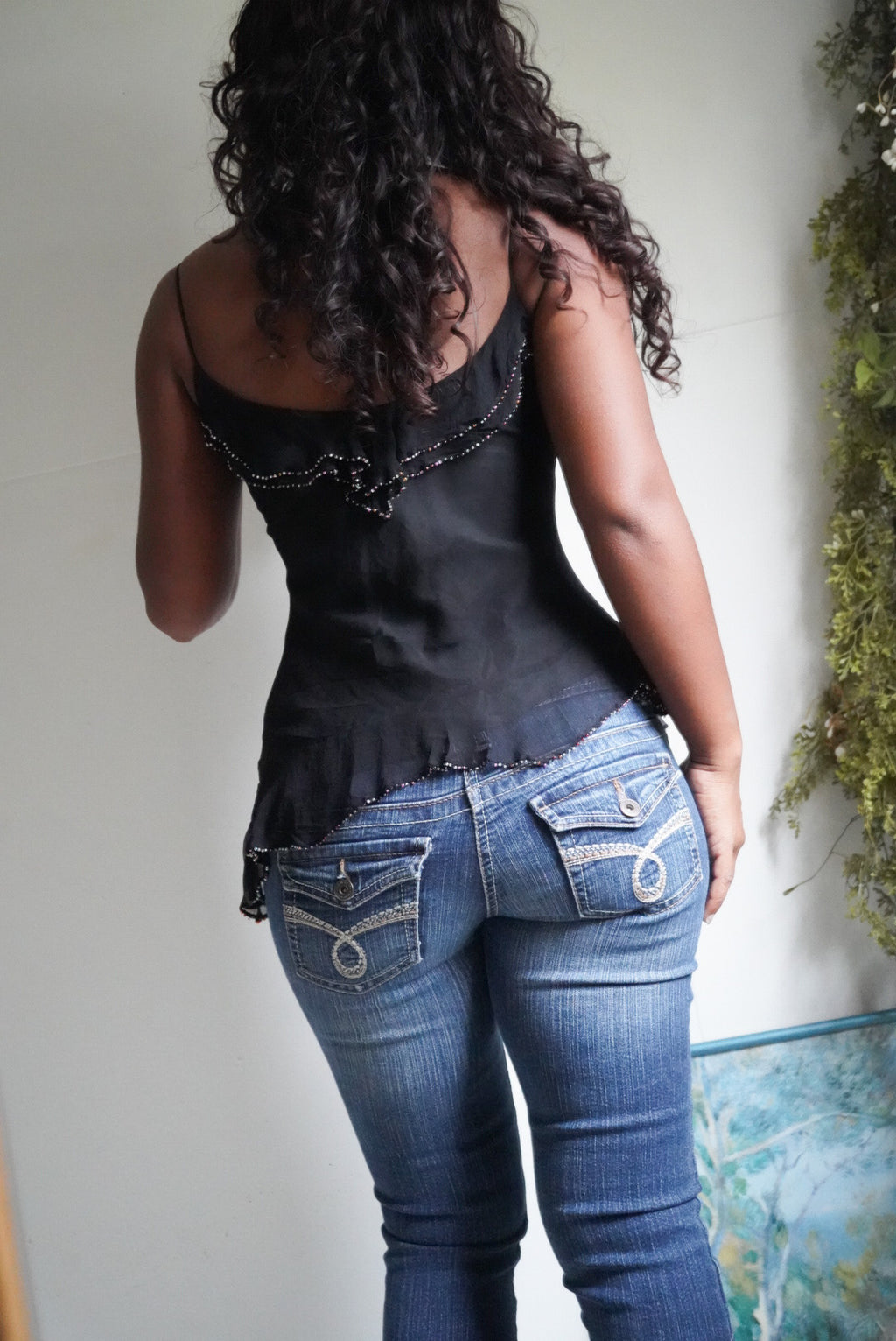 Rare Y2K Silk Beaded Fairy Ruffle Cami