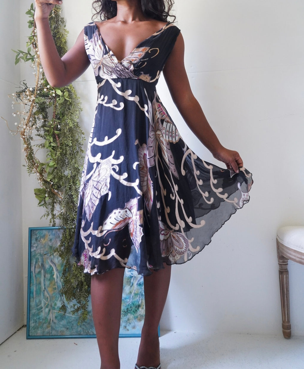 Rare Y2K Butterfly Devore Silk Babydoll Dress