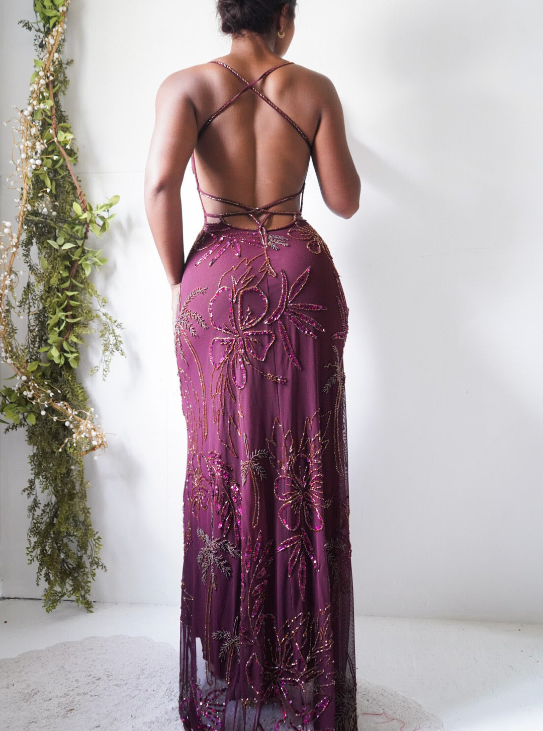 Rare Y2K Maroon Mesh Beaded Gown