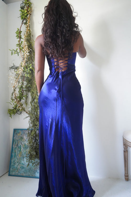 Y2K Royal Blue Satin Bias Gown