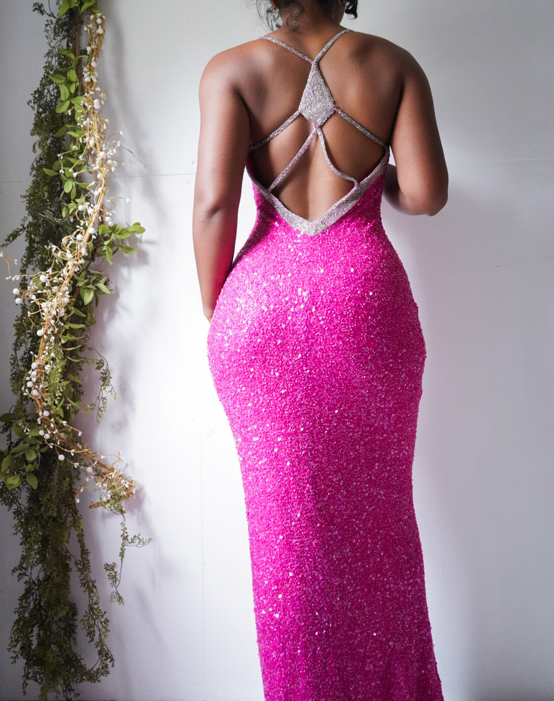 Vintage Y2K Fully Beaded Pink Silk Backless Gown