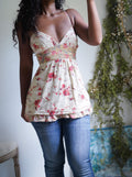 Y2K Tan Floral Cotton Babydoll Cami