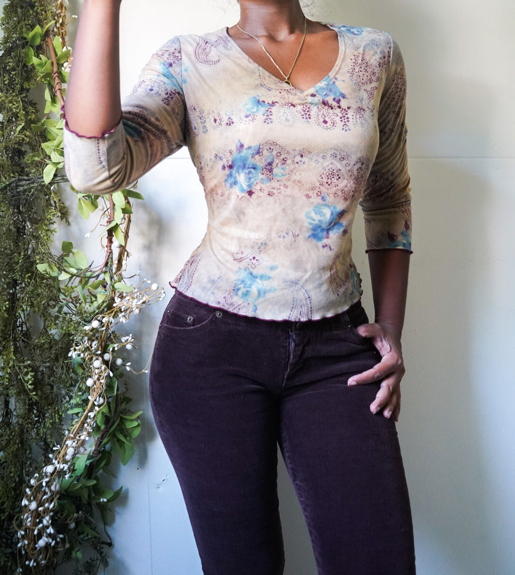 Boho Faux Suede 3/4 Sleeve Top