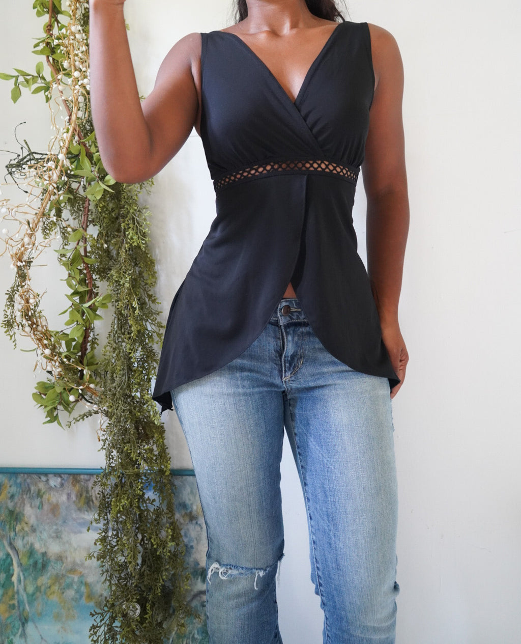 Y2K Flyaway Black Crossover Neckline Top