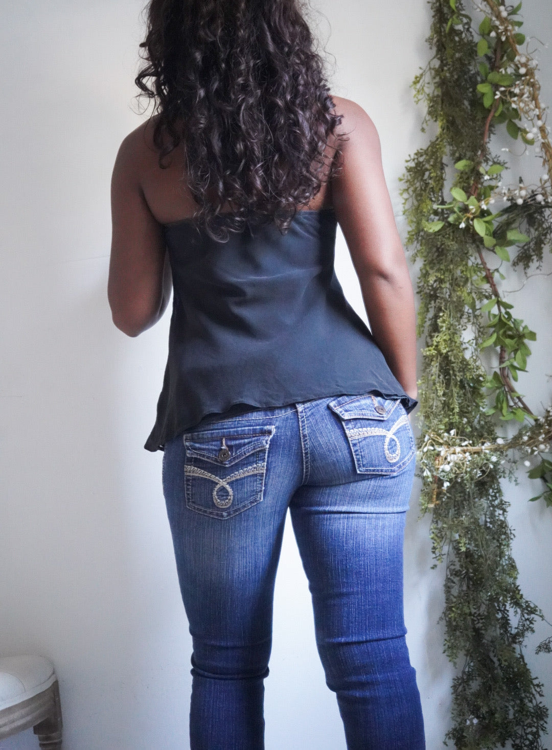 Y2K Black Washed Silk Boho Halter Top